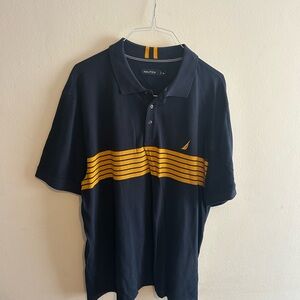 Nautica Blue and Yellow Striped Polo Shirt
